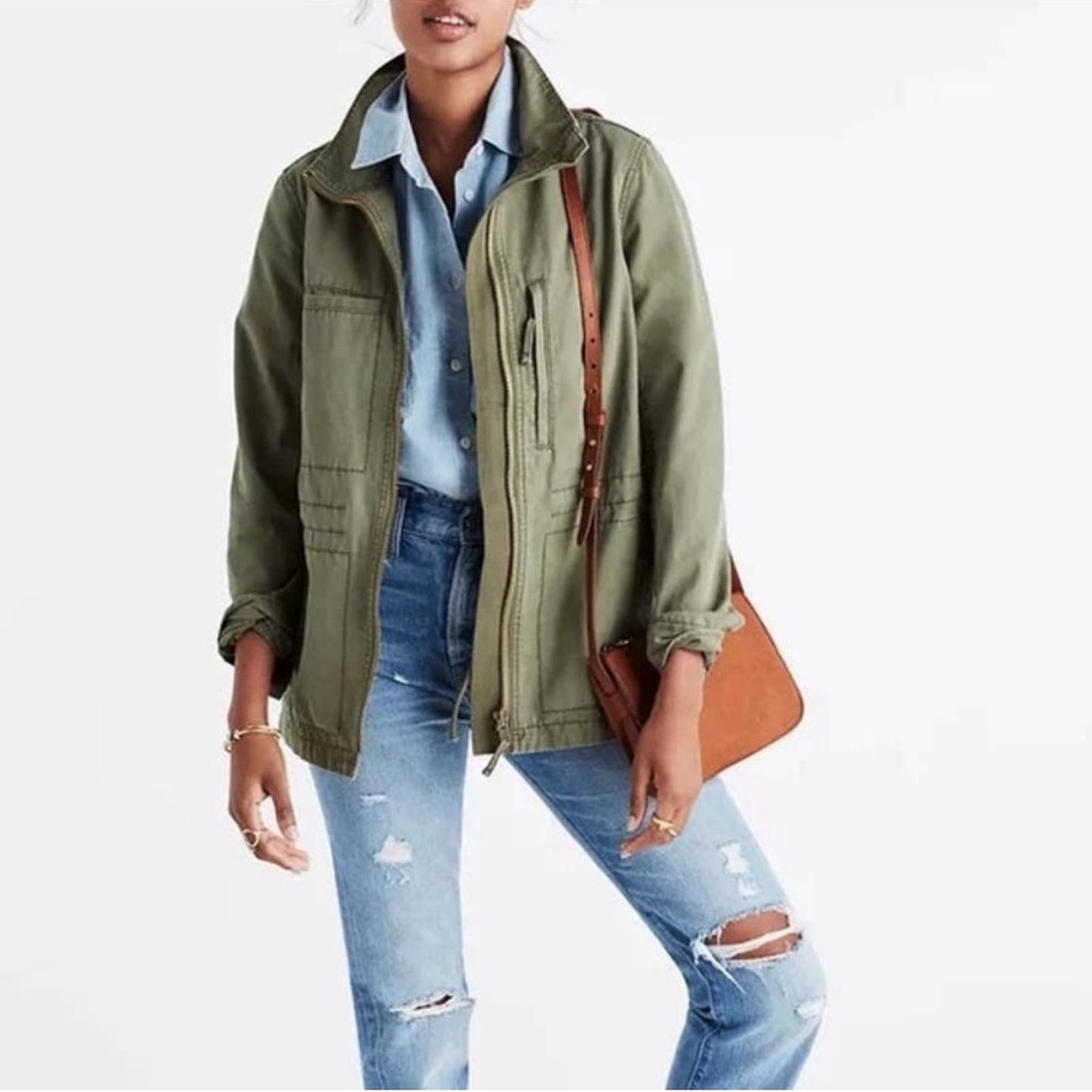 Madewell Olive Field Jacket with Hidden Drawstring at Waist